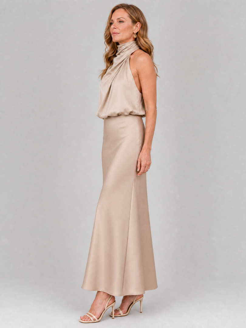 Nopal | Vestito Midi Senza Maniche con Collo Drappeggiato