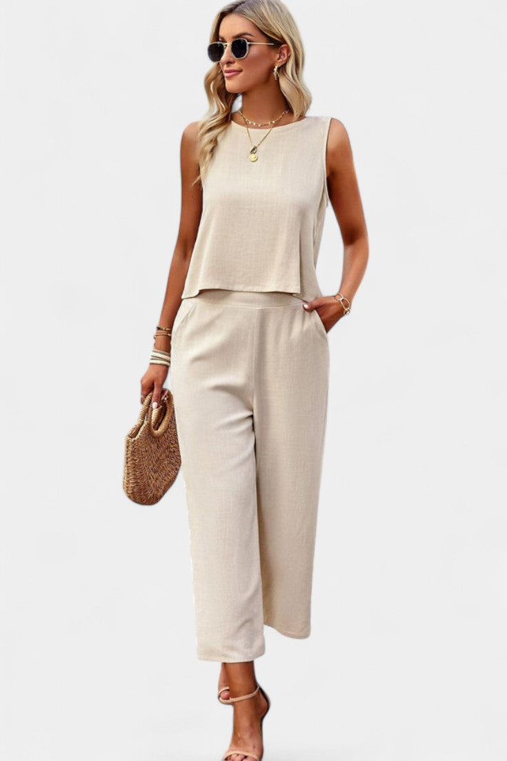 Lavinia Boho Set con Top Leggero e Shorts in Lino e Cotone