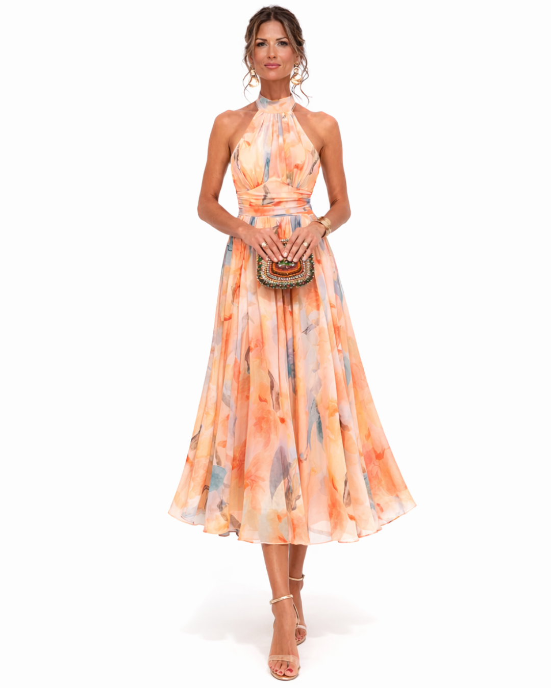 Aurora | Abito con scollo Halter e Stampa Acquerello