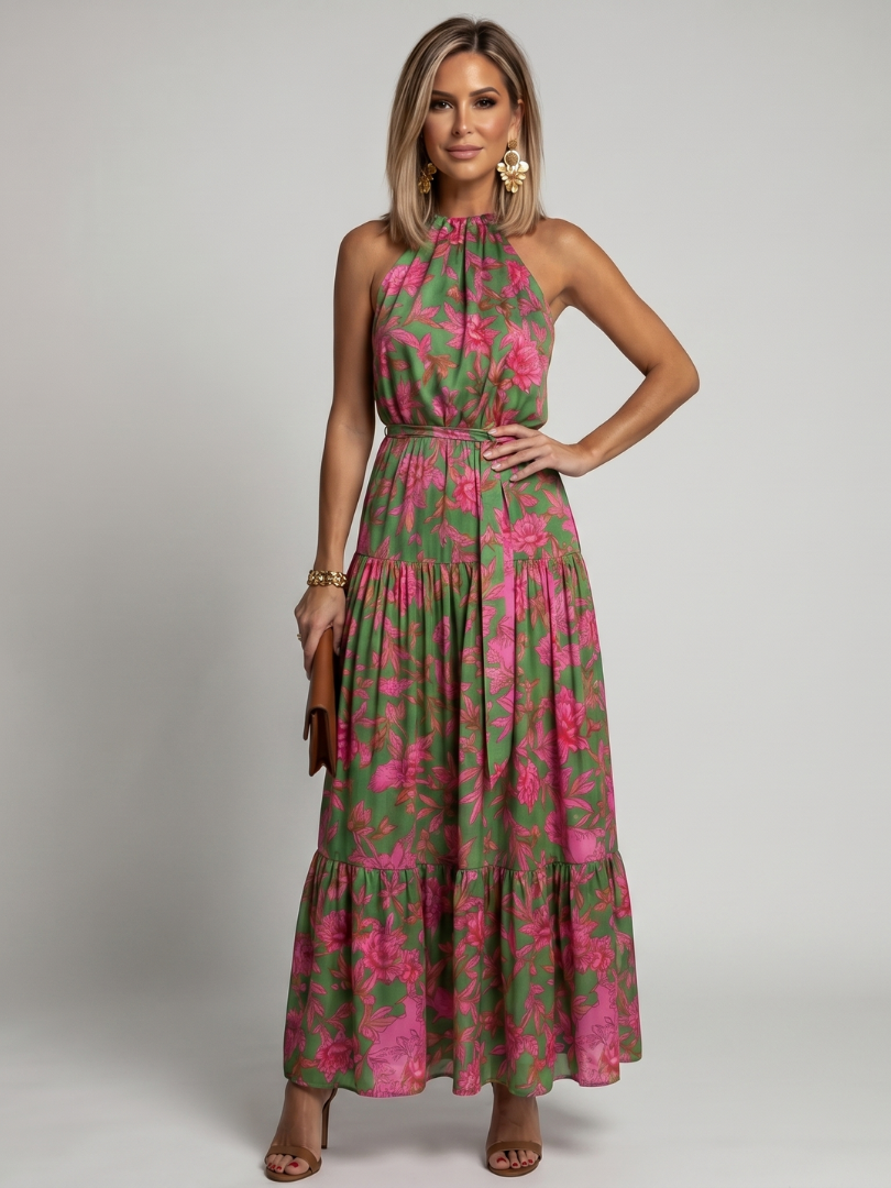 Rowen | Abito Midi Drappeggiato con Scollo Halter