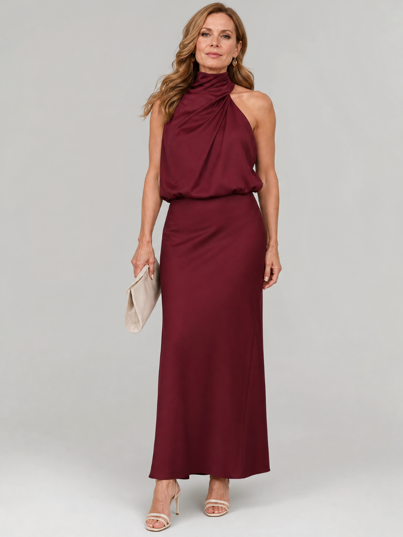 Nopal | Vestito Midi Senza Maniche con Collo Drappeggiato
