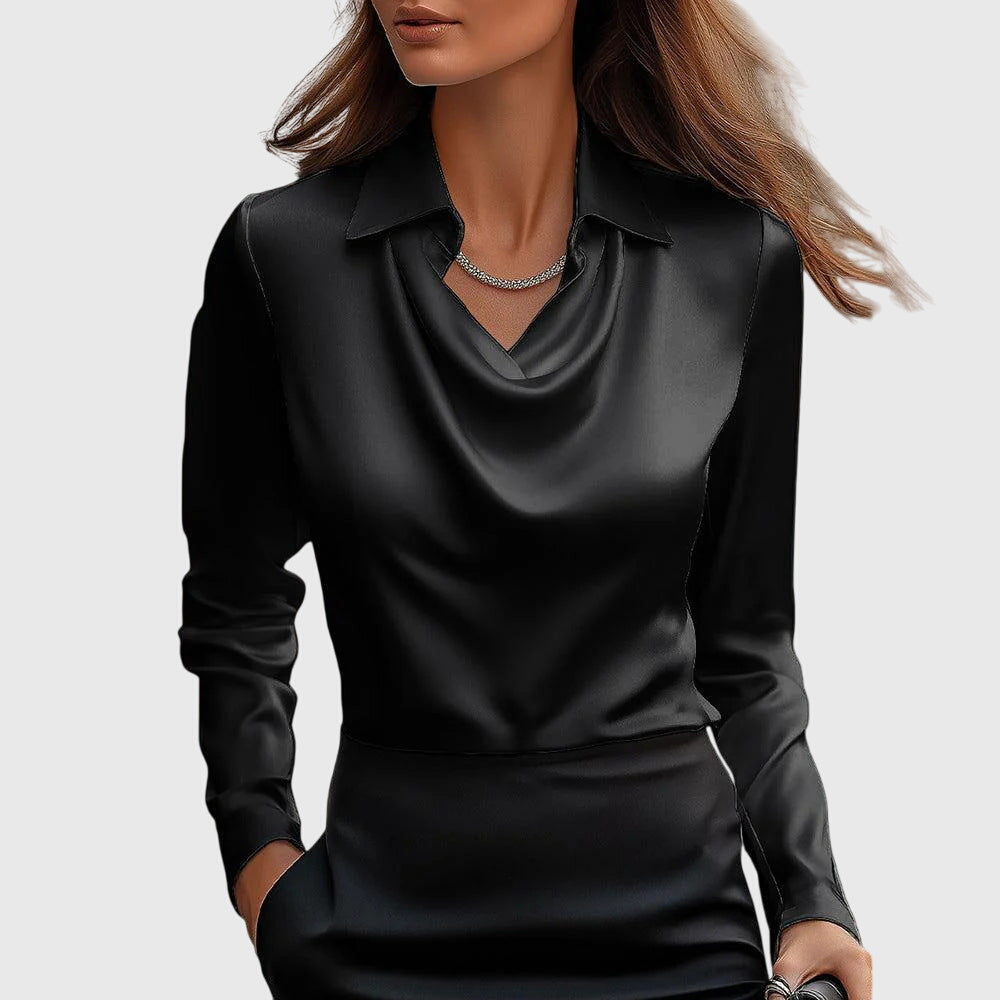 Sylvie - Blusa di lusso con lucentezza e collo plissettato