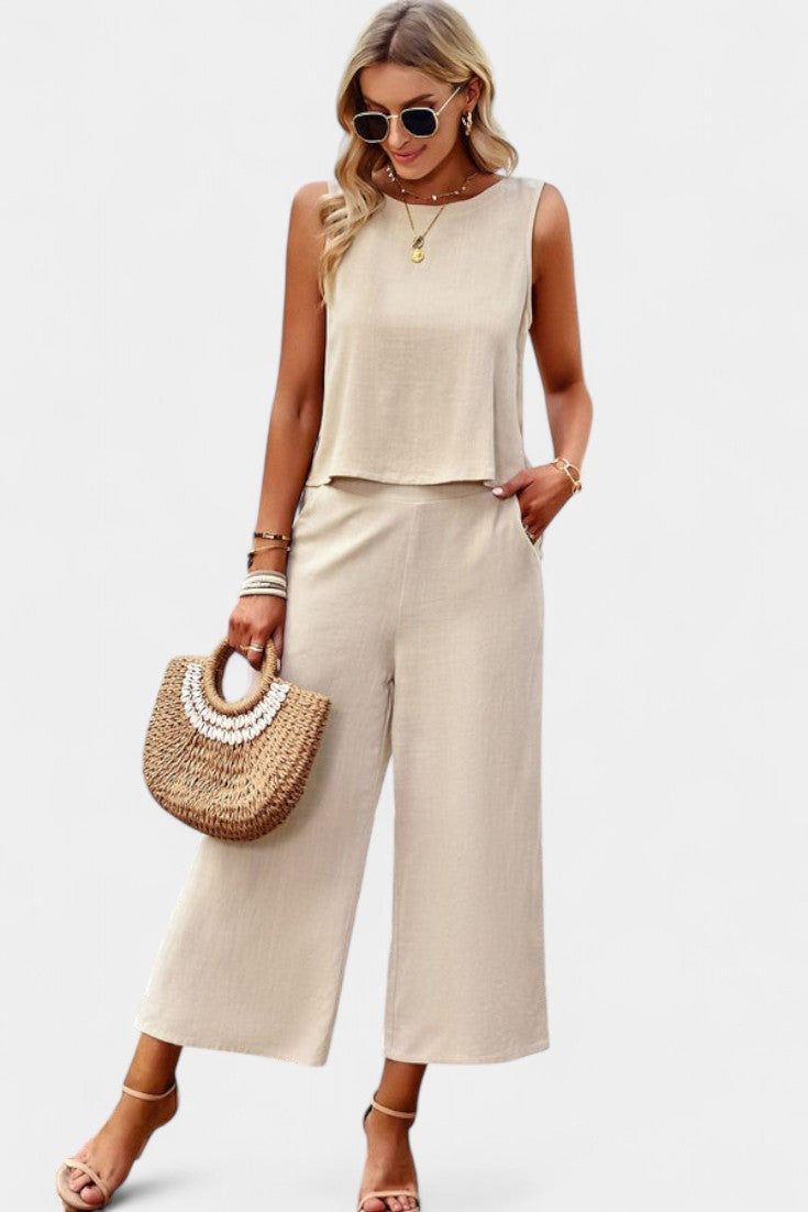 Lavinia Boho Set con Top Leggero e Shorts in Lino e Cotone