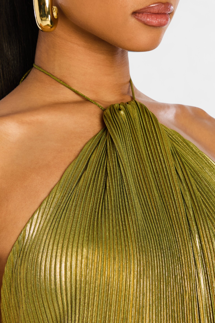 Emma | Vestito Halter Metallico con Schiena Scoperta
