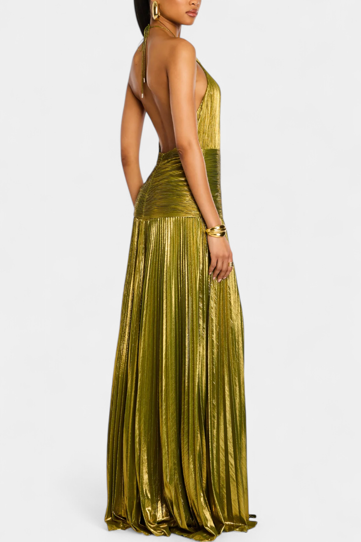 Emma | Vestito Halter Metallico con Schiena Scoperta