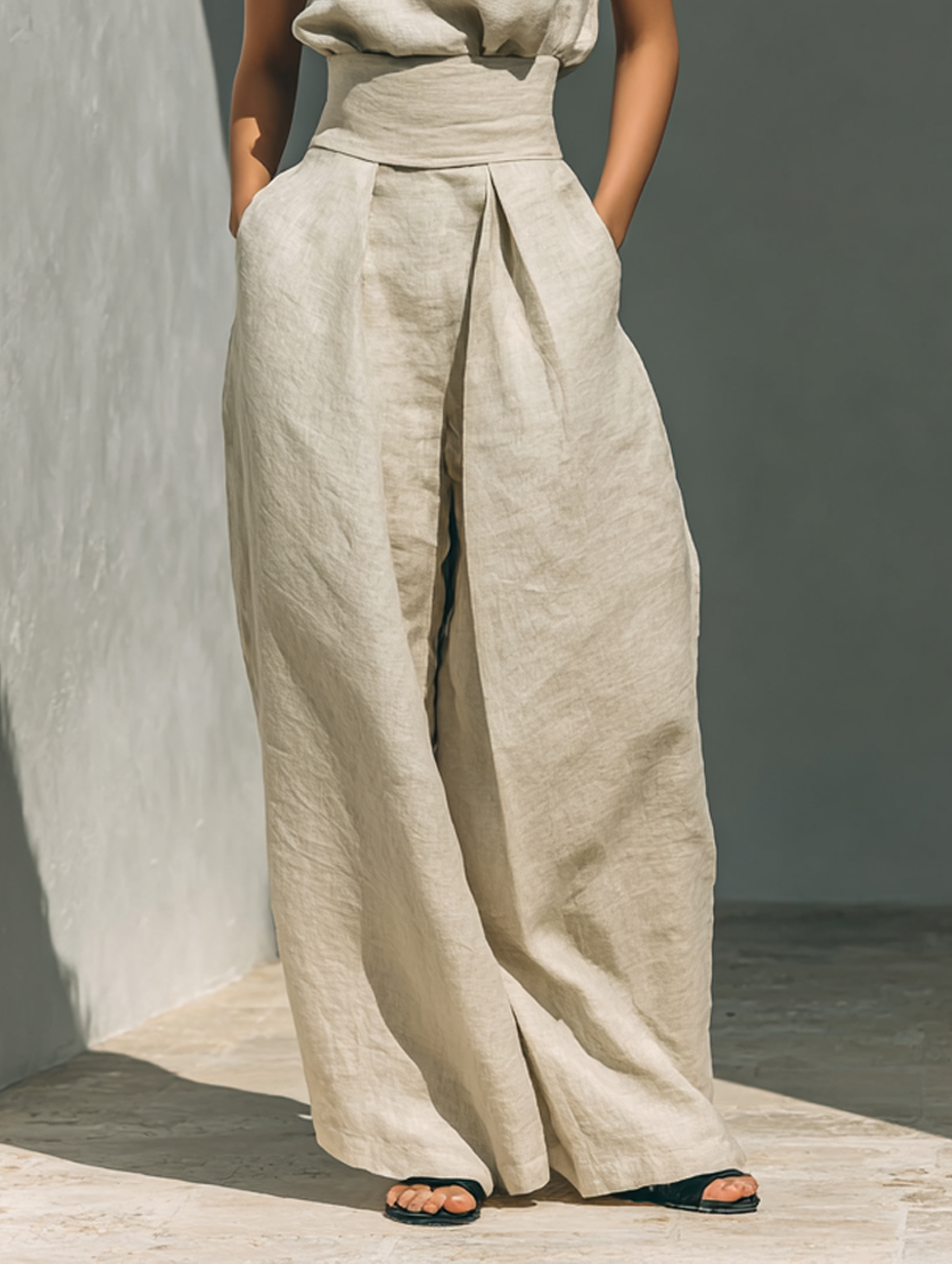 Maria | Set Minimal con Top e Pantaloni Larghi in Cotone e Lino