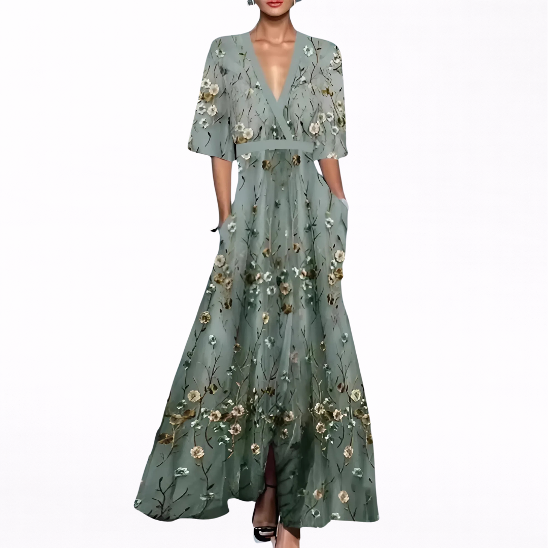 Valentina | Elegante Maxi Abito con Profondo Décolleté