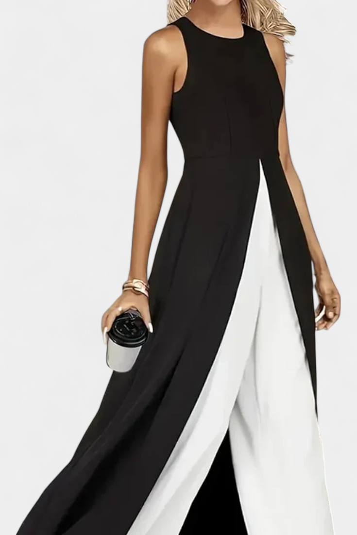 Alicia Set Elegante Bicolore Senza Maniche con Pantaloni Larghi