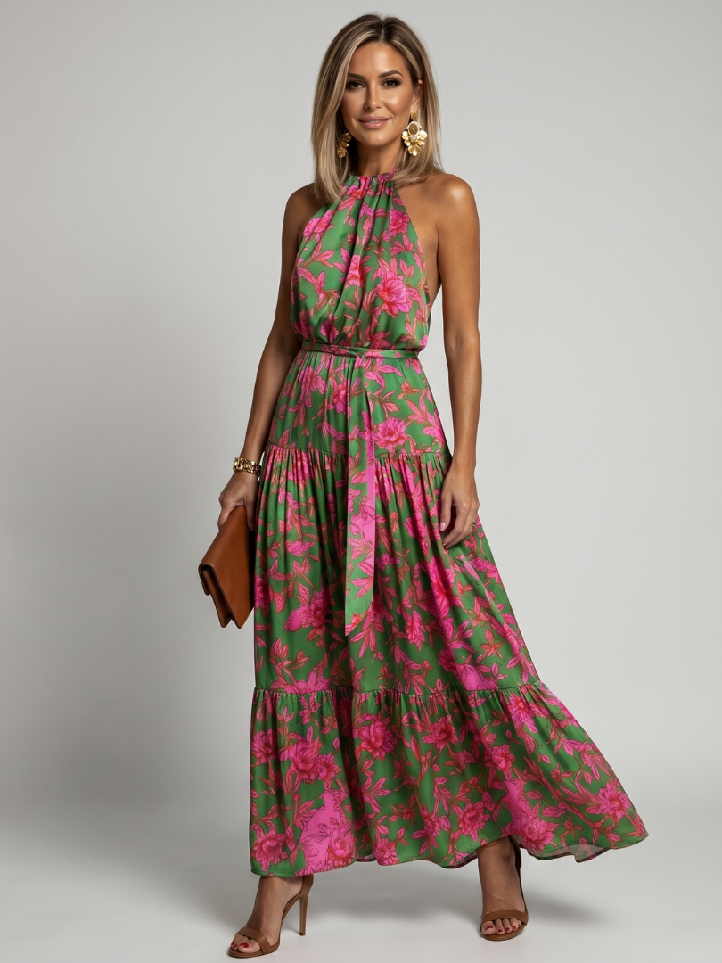 Rowen | Abito Midi Drappeggiato con Scollo Halter