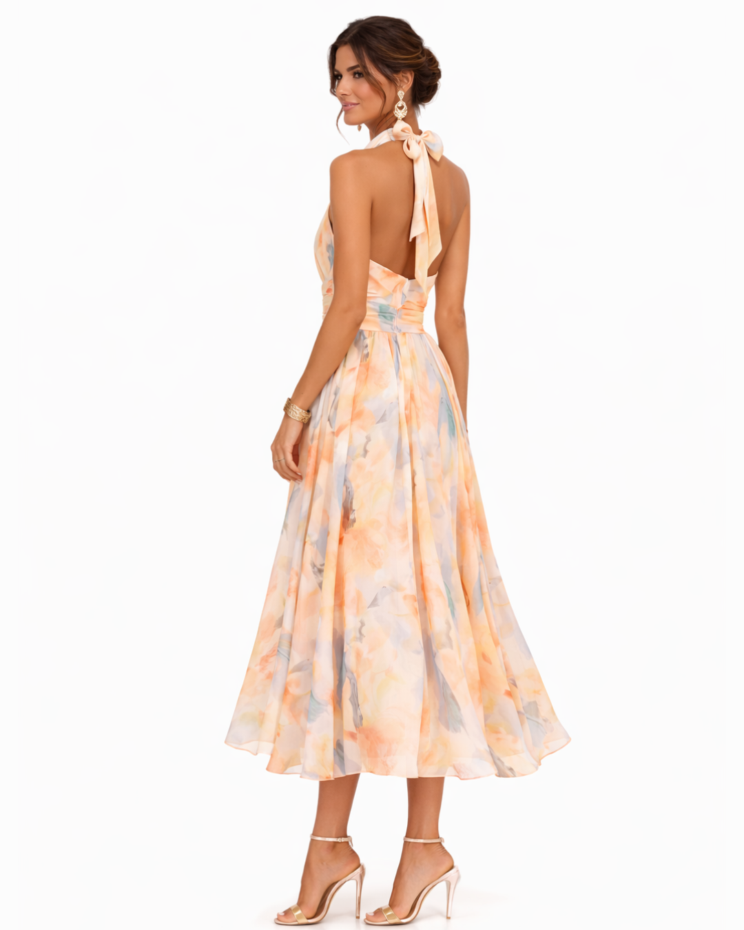 Aurora | Abito con scollo Halter e Stampa Acquerello