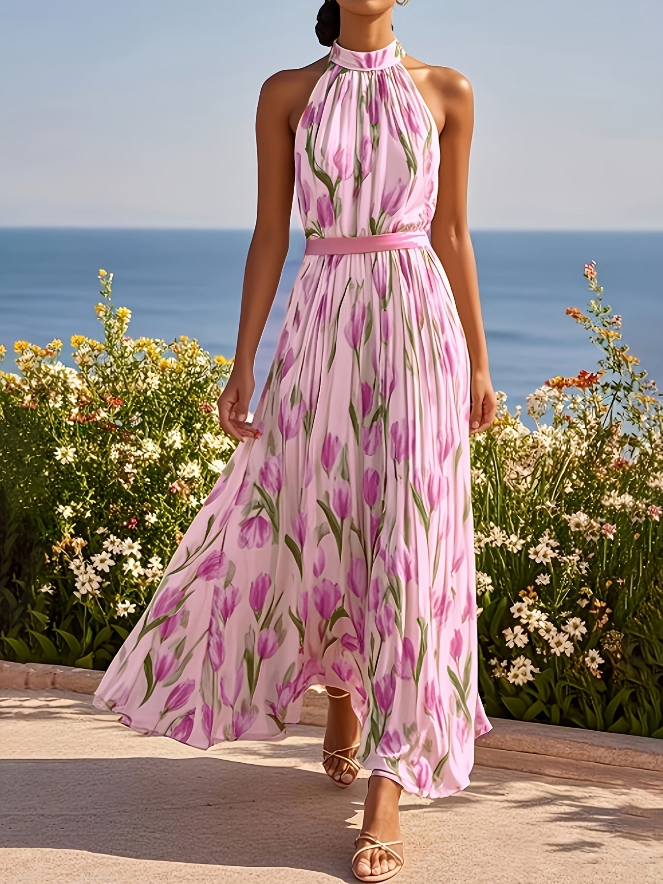 Tulipa™ - Maxi abito con scollatura halterneck e design a tulipano