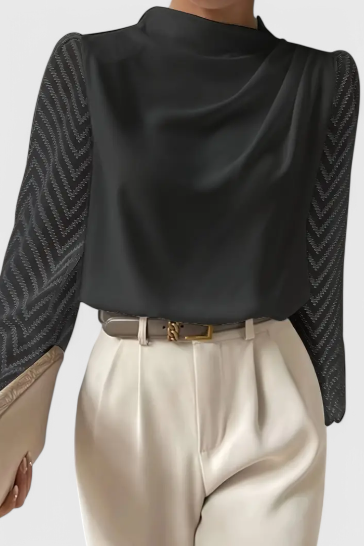 Zaraa Blusa Elegante con Maniche Trasparenti