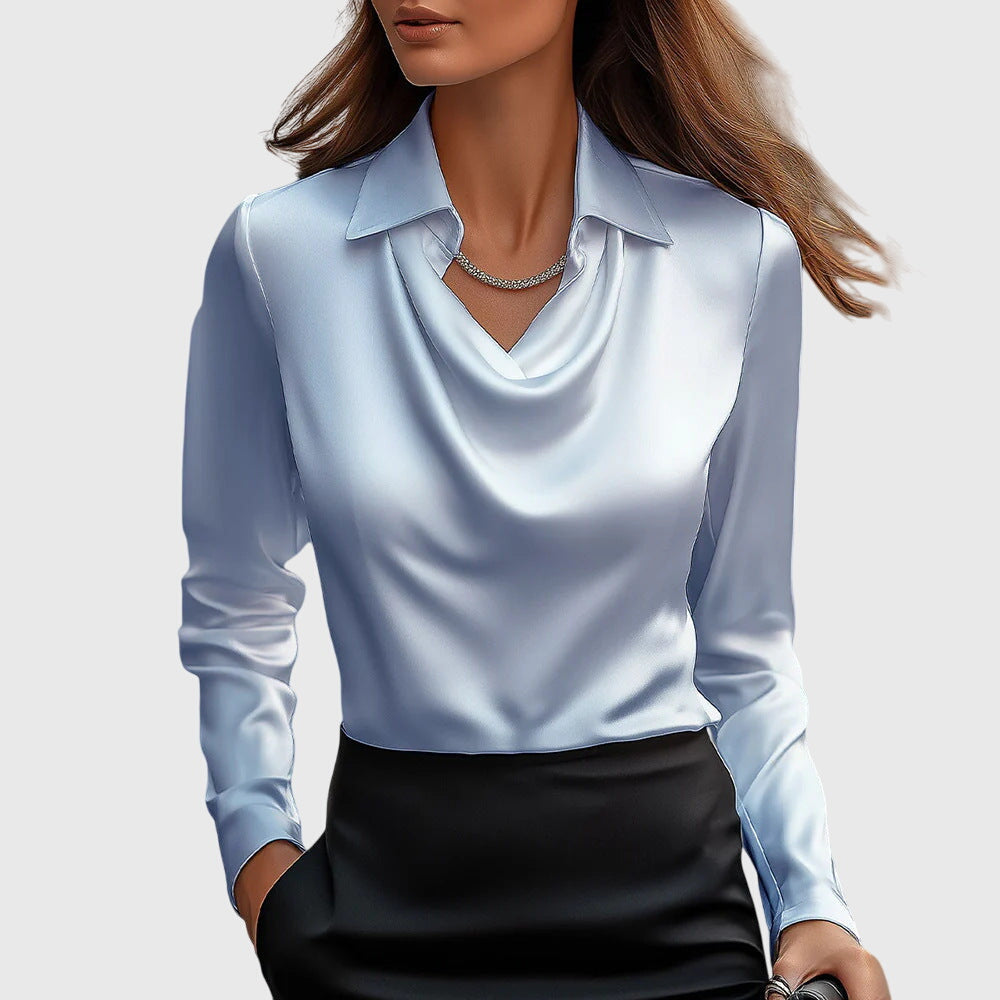 Sylvie - Blusa di lusso con lucentezza e collo plissettato