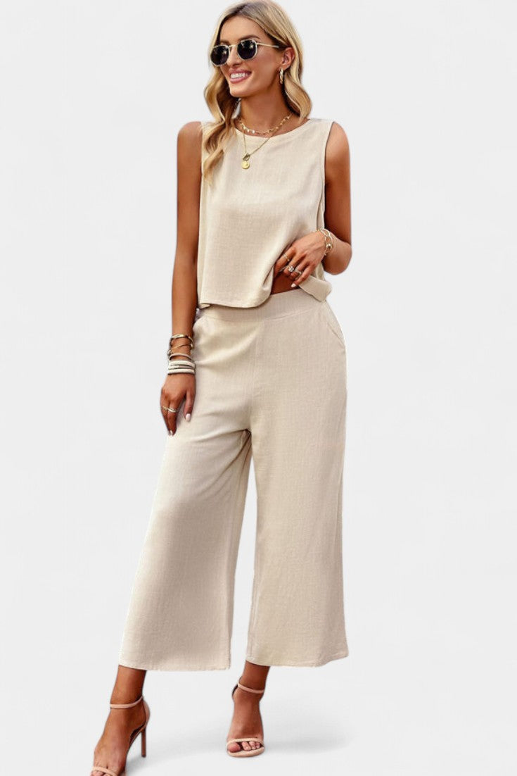 Lavinia Boho Set con Top Leggero e Shorts in Lino e Cotone