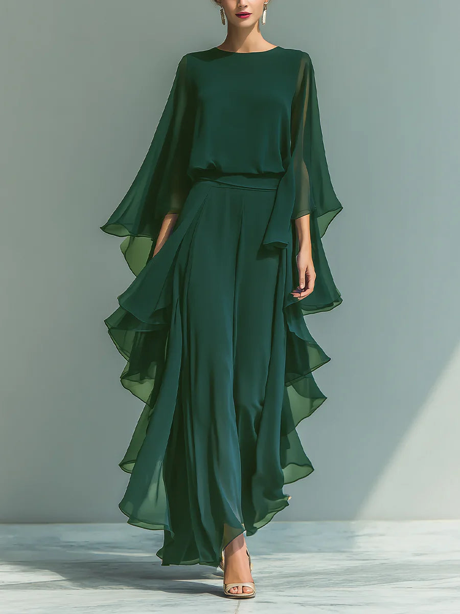 Helena | Completo Elegante in Chiffon con Volant
