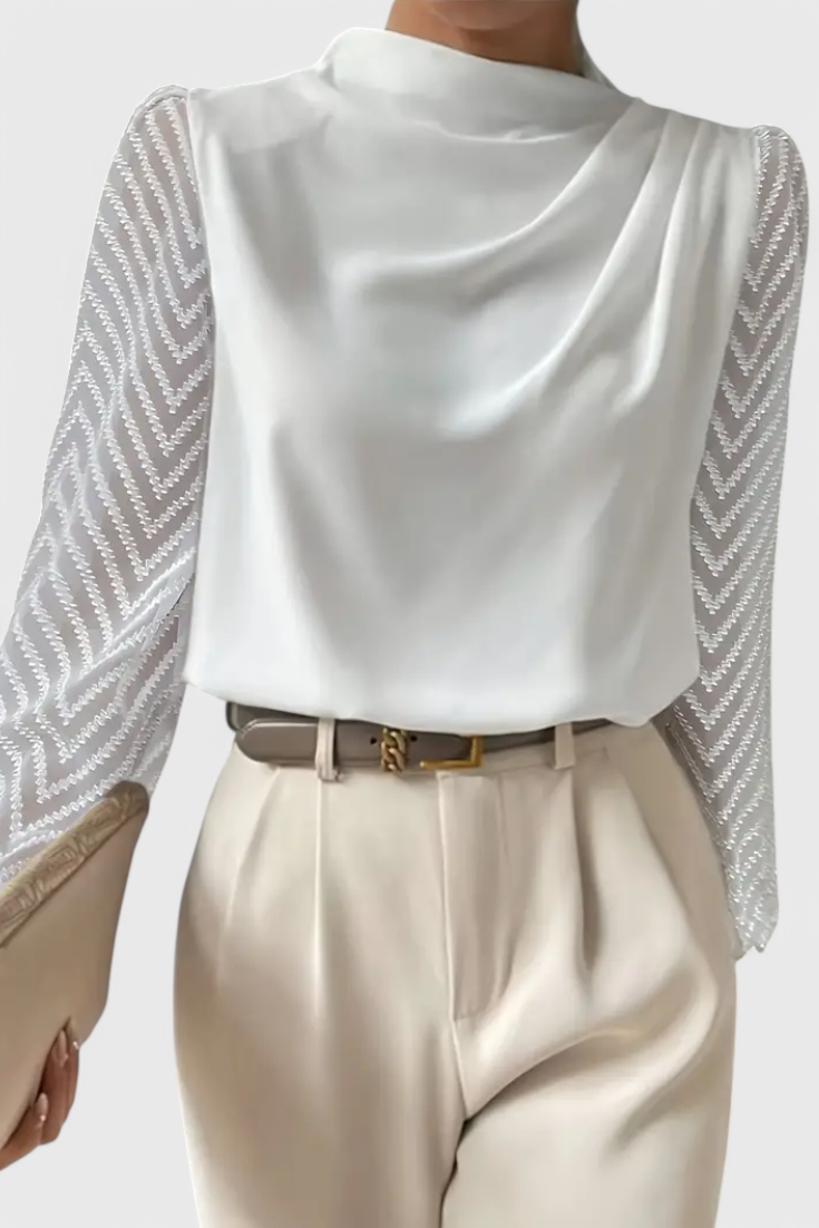 Zaraa Blusa Elegante con Maniche Trasparenti