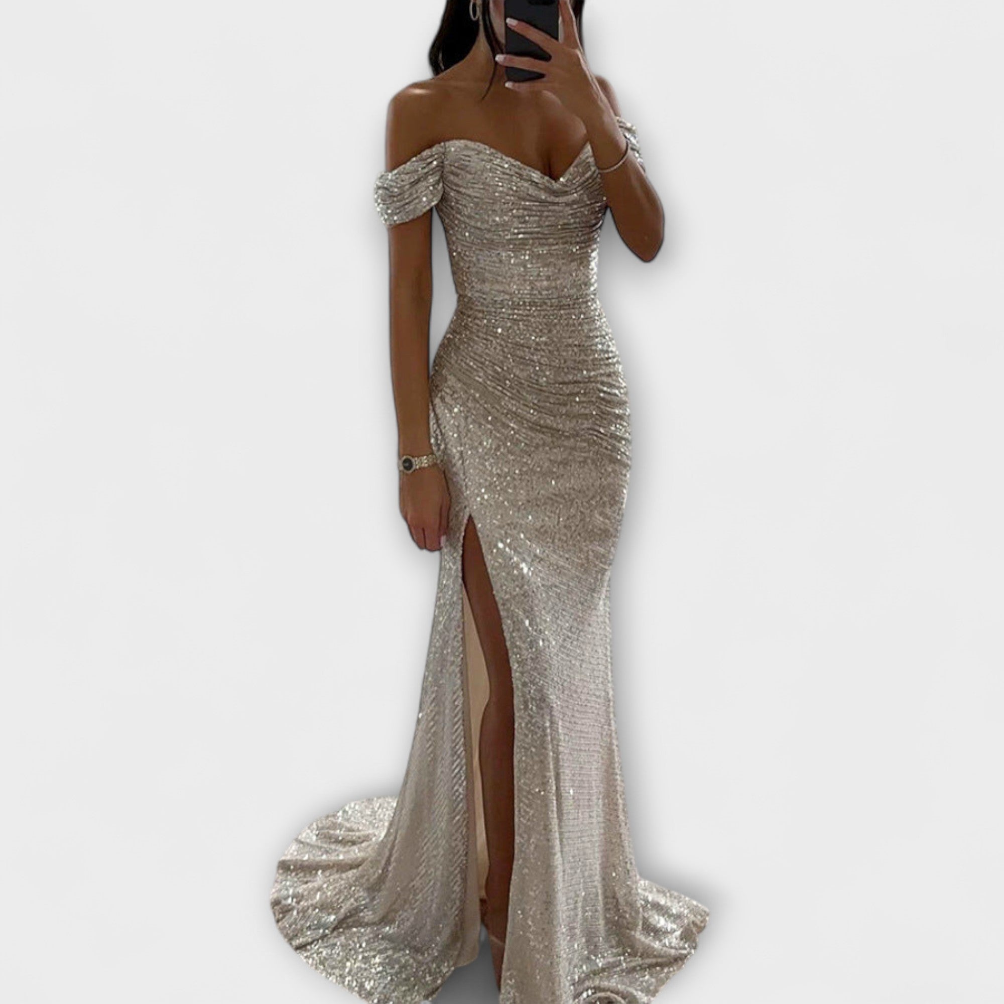 Abito Estivo da Sera - Maxi Strapless con Glitter e Spacco per Matrimoni e Feste