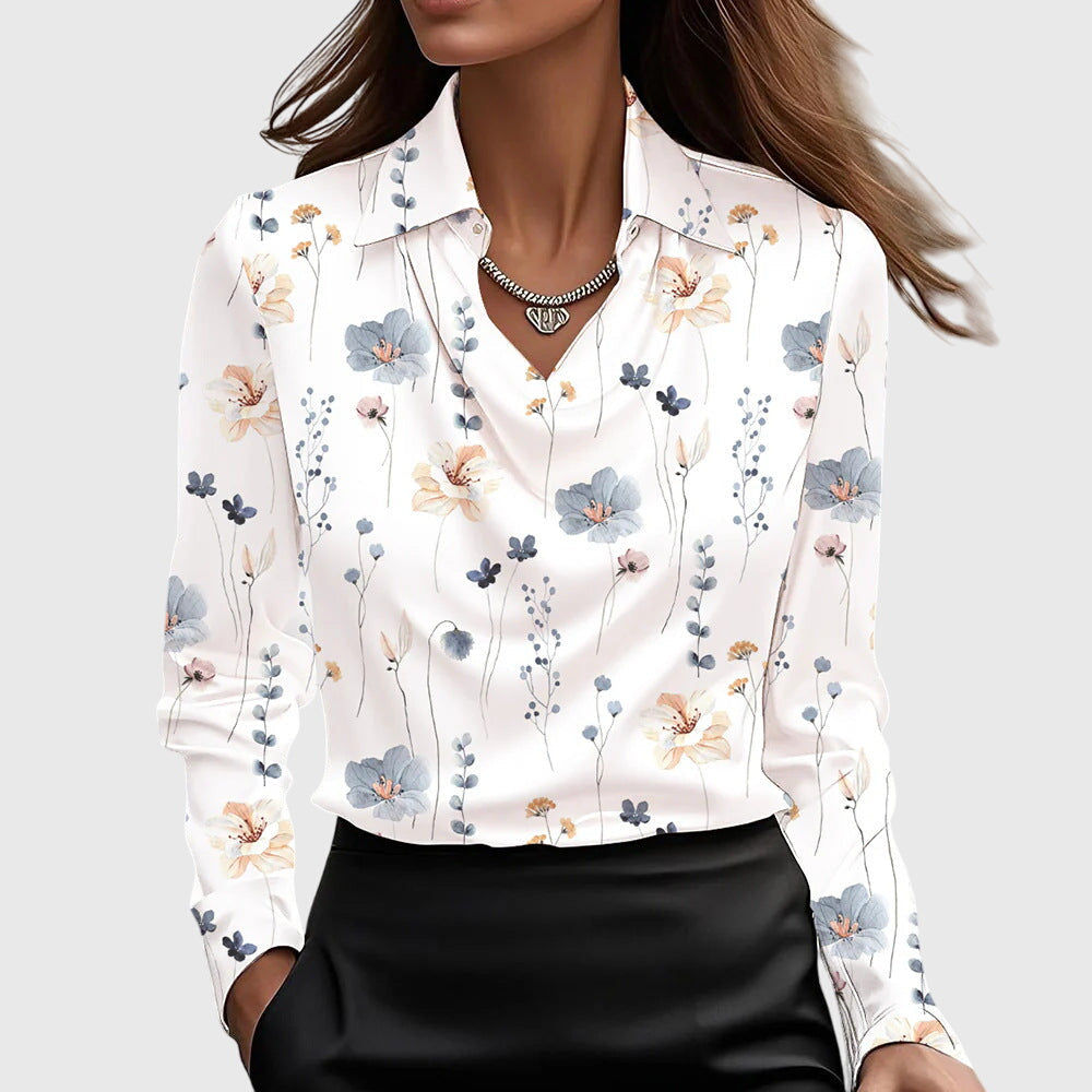 Sylvie - Blusa di lusso con lucentezza e collo plissettato