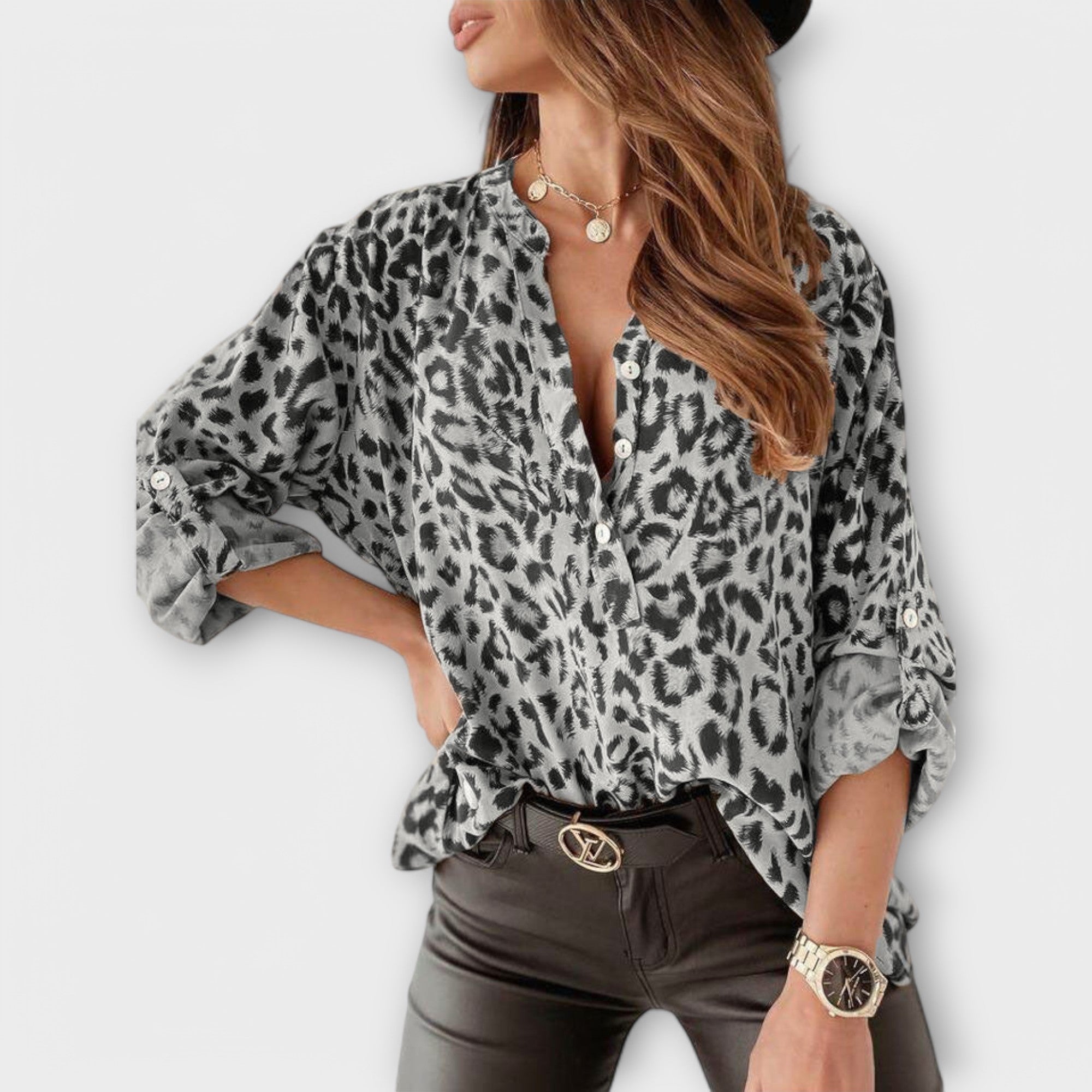 Blusa di moda con motivo leopardato