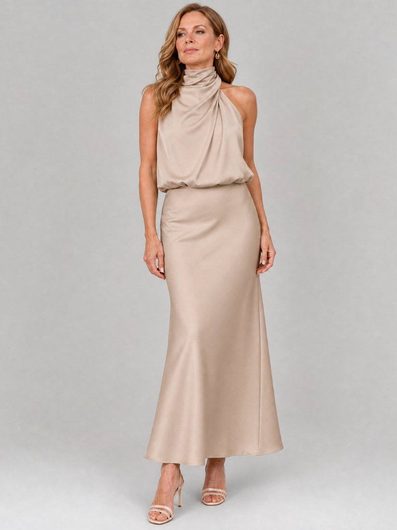 Nopal | Vestito Midi Senza Maniche con Collo Drappeggiato