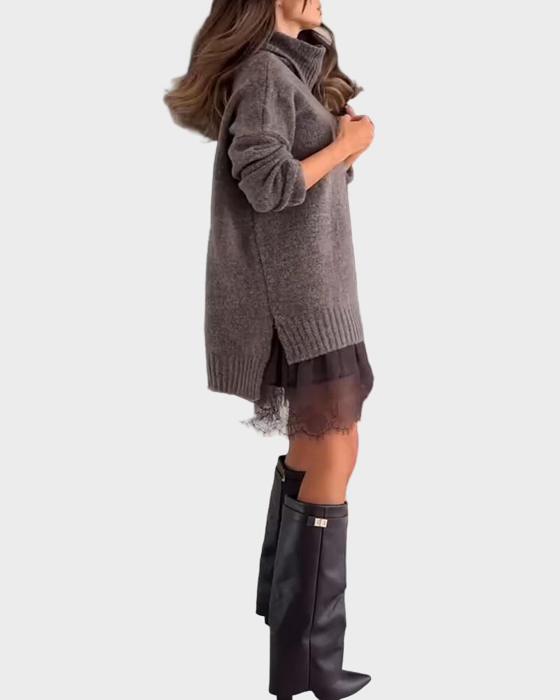 Due pezzi set casual con colletto in pizzo