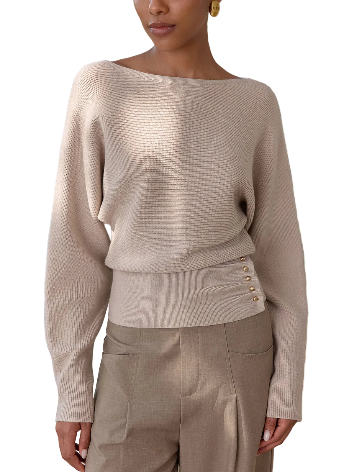 Rina - Maglione a Costine con Dettagli Metallici (Maglione a Costine con Dettagli Metallici)