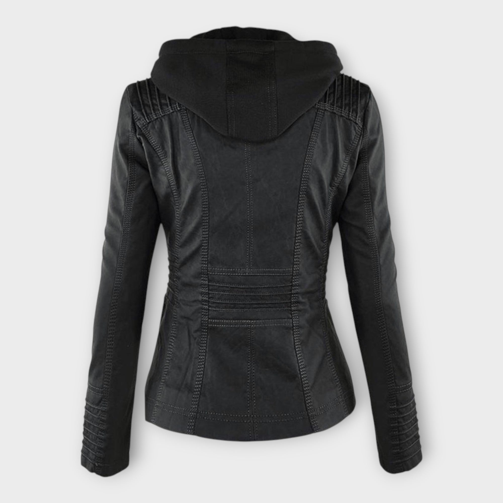 Giacca di Pelle Moderna con Cappuccio e Linea Senza Tempo