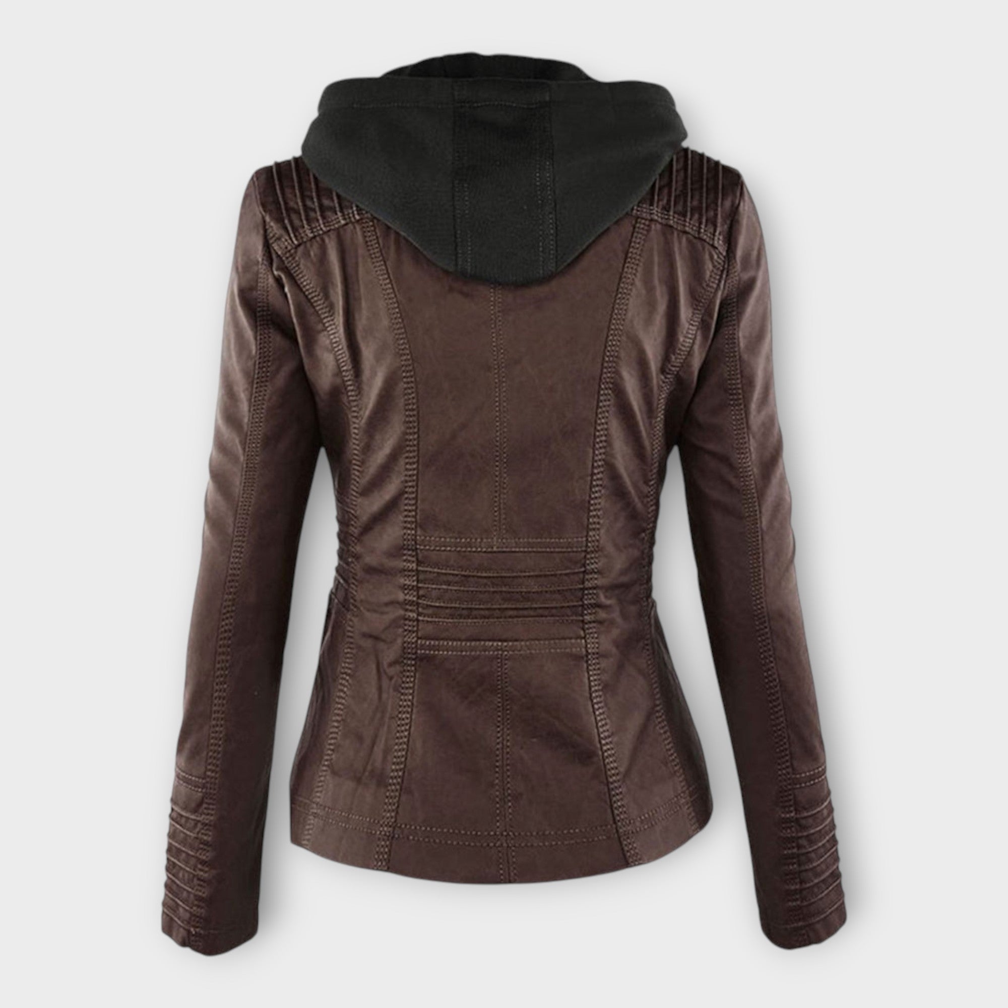 Giacca di Pelle Moderna con Cappuccio e Linea Senza Tempo