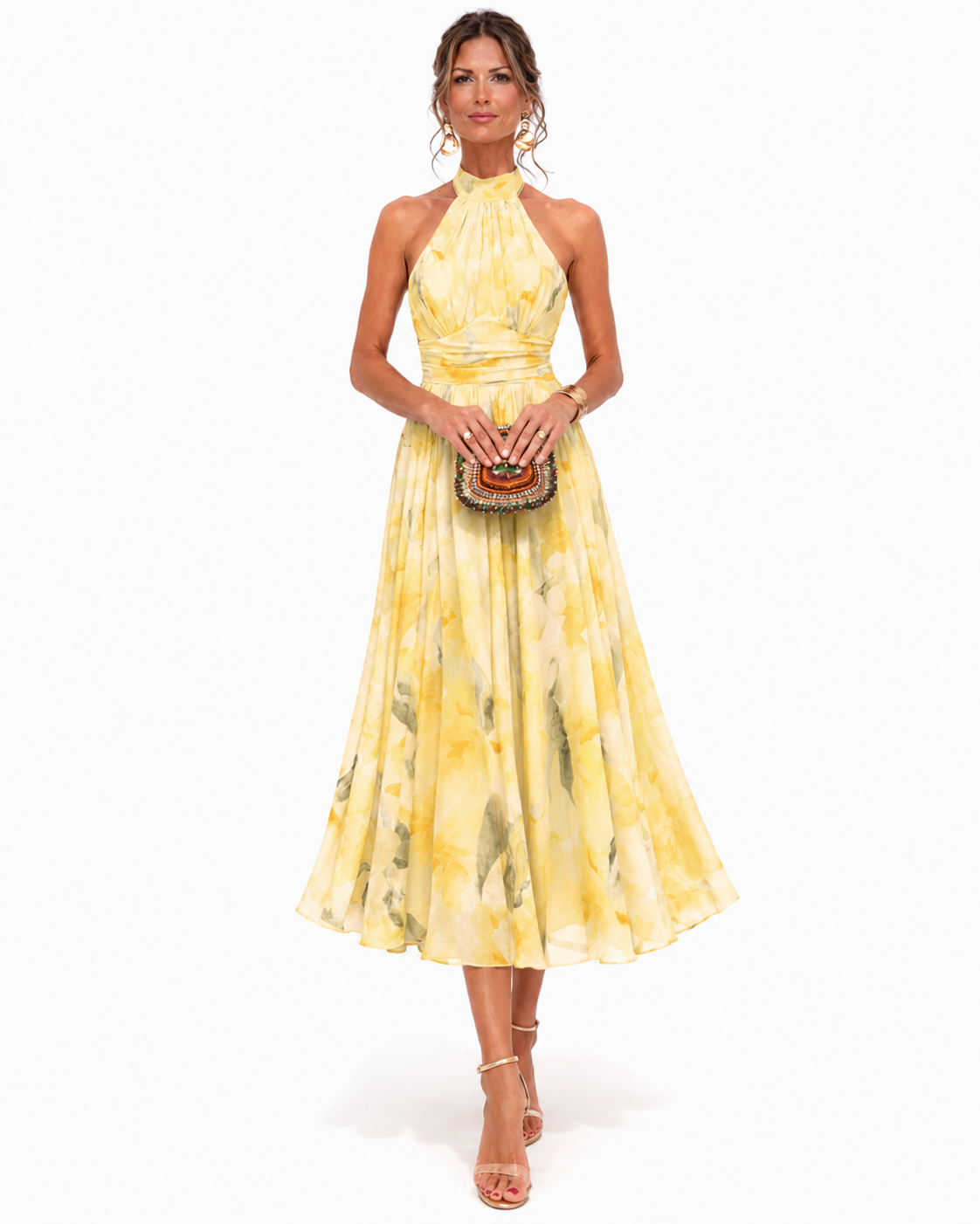 Aurora | Abito con scollo Halter e Stampa Acquerello