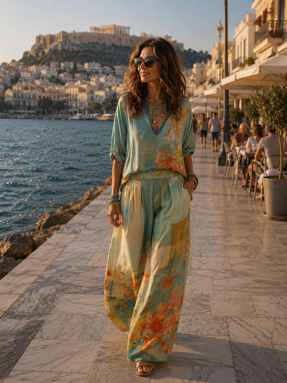 Chiara | Elegante set floreale con pantaloni larghi