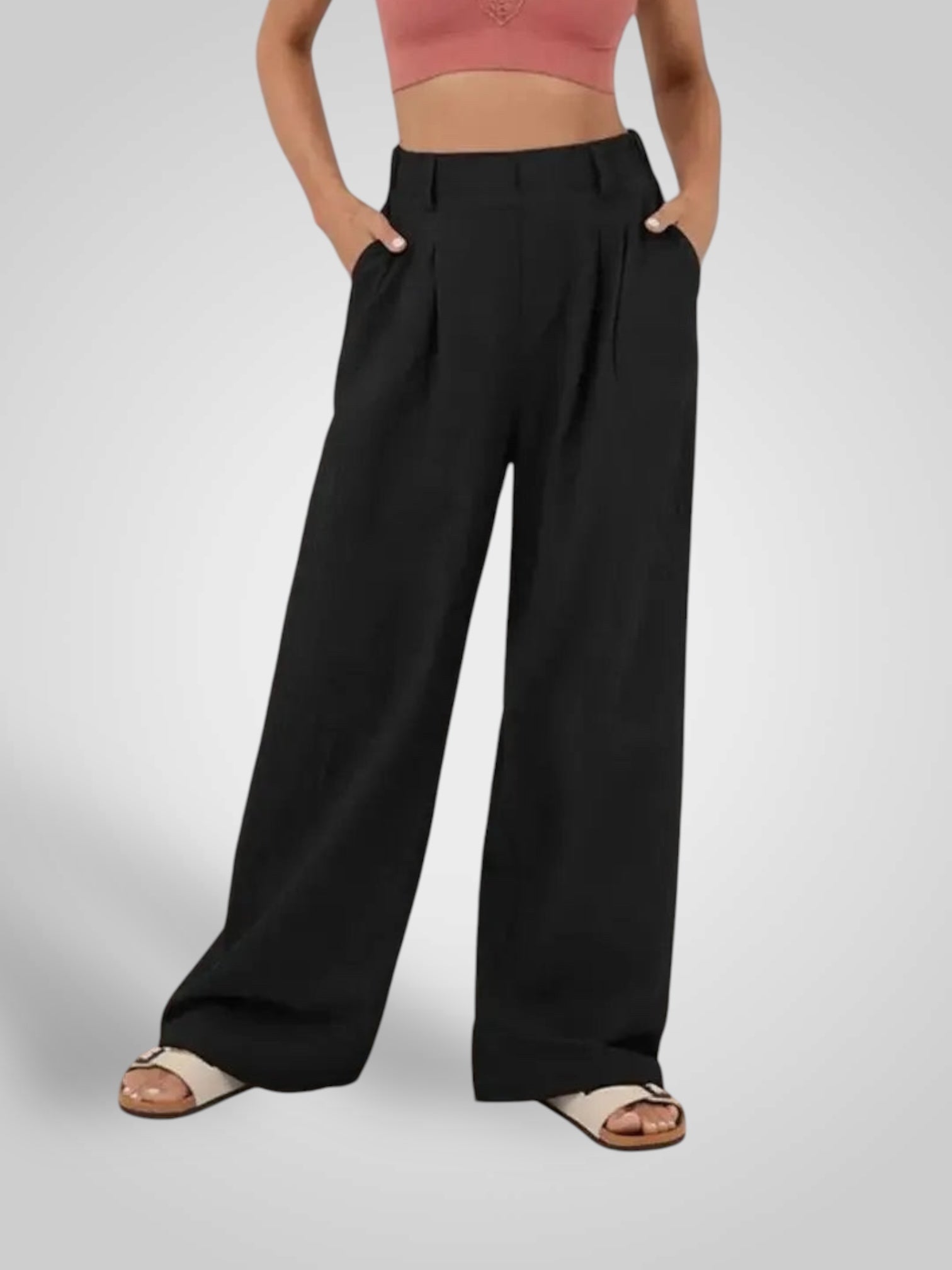 Luma | Pantaloni Donna a Gamba Larga - Vita Alta con Design Plissettato