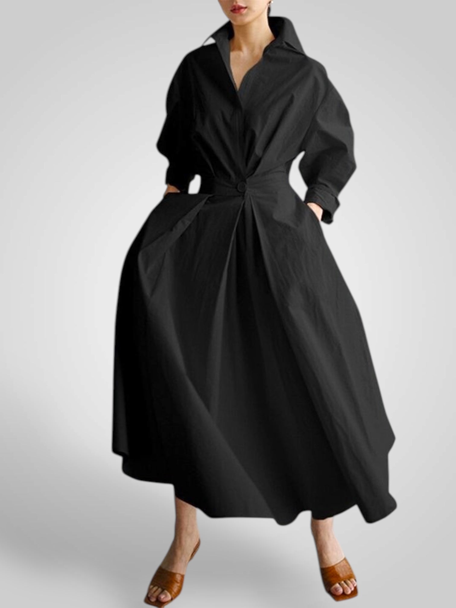 Ella | Abito Maxy da Donna con Tasche, Bottoni, Maniche Lunghe