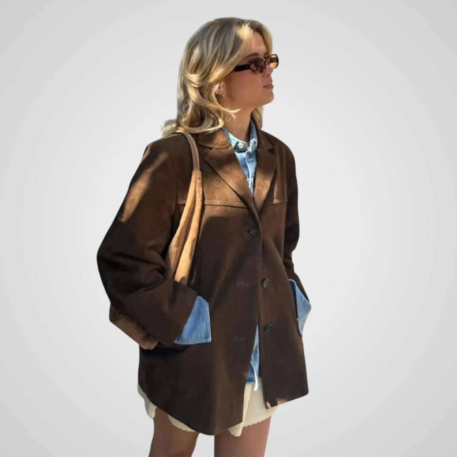 Laila | Giacca classica in camoscio marrone