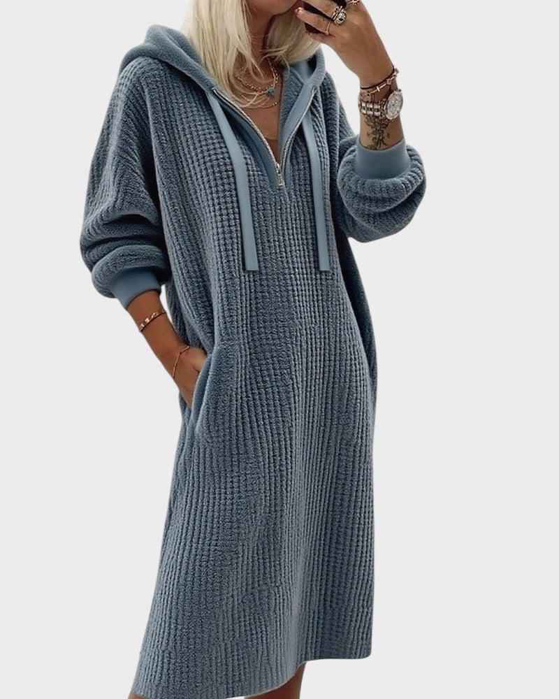 Abito in maglia quotidiano con cappuccio e motivo a nido d'ape