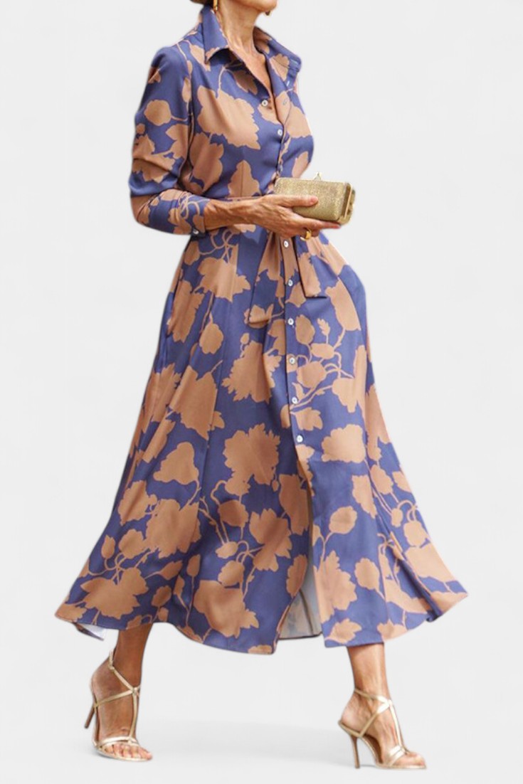 Vestito Midi Samaria con Bottoni e Collo a Fiori