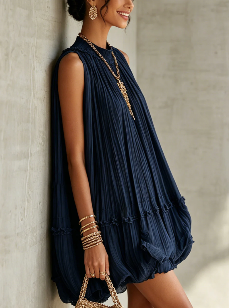 CAMILLA | MINI ABITO CHIFFON CON COLLO ALL'AMERICANA E GONNA BALLOON
