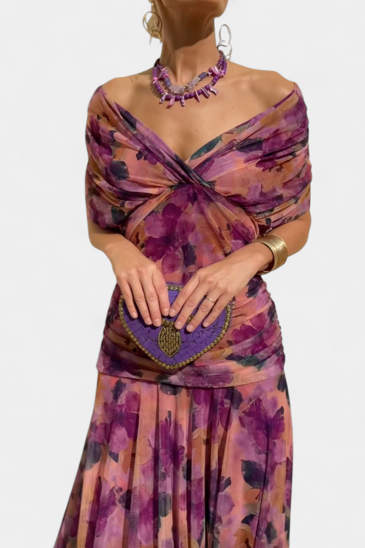 Alondra Vestito Lungo con Fantasia Floreale e Décolleté