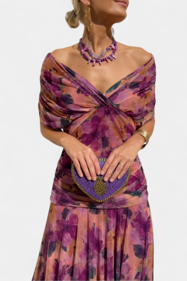 Alondra Vestito Lungo con Fantasia Floreale e Décolleté