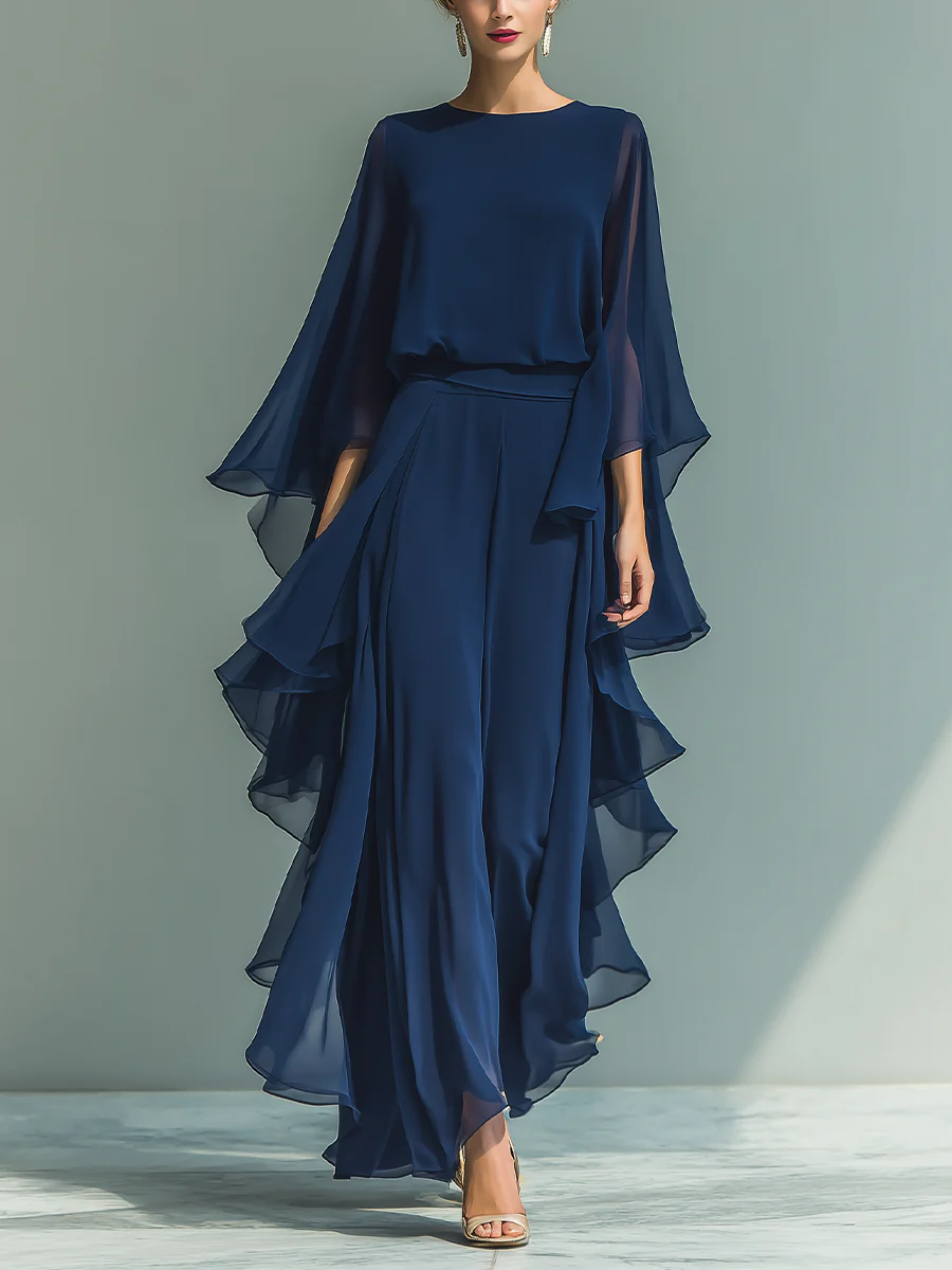 Helena | Completo Elegante in Chiffon con Volant