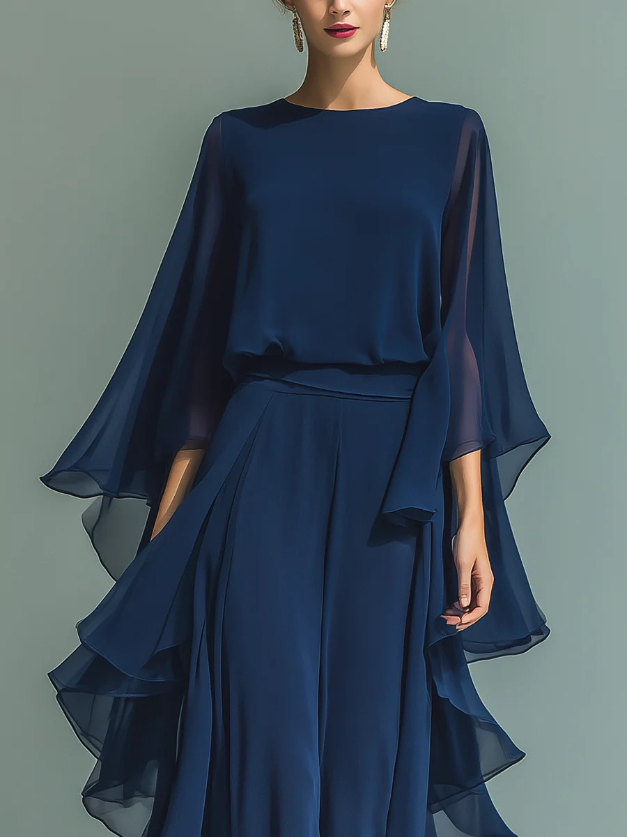 Helena | Completo Elegante in Chiffon con Volant