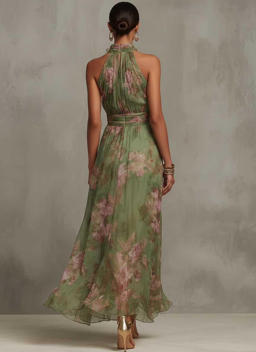 Livia | Abito Maxi Floreale con Scollatura Halter