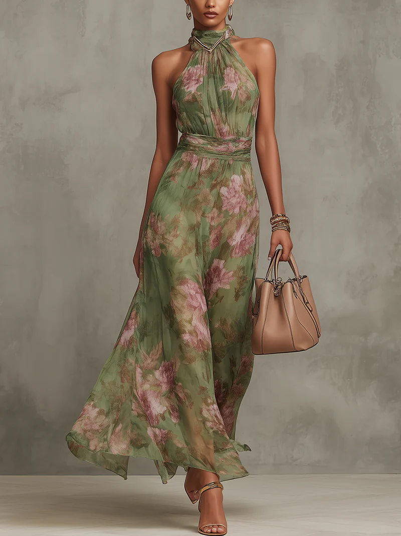 Livia | Maxi Abito Floreale con Scollo Halter
