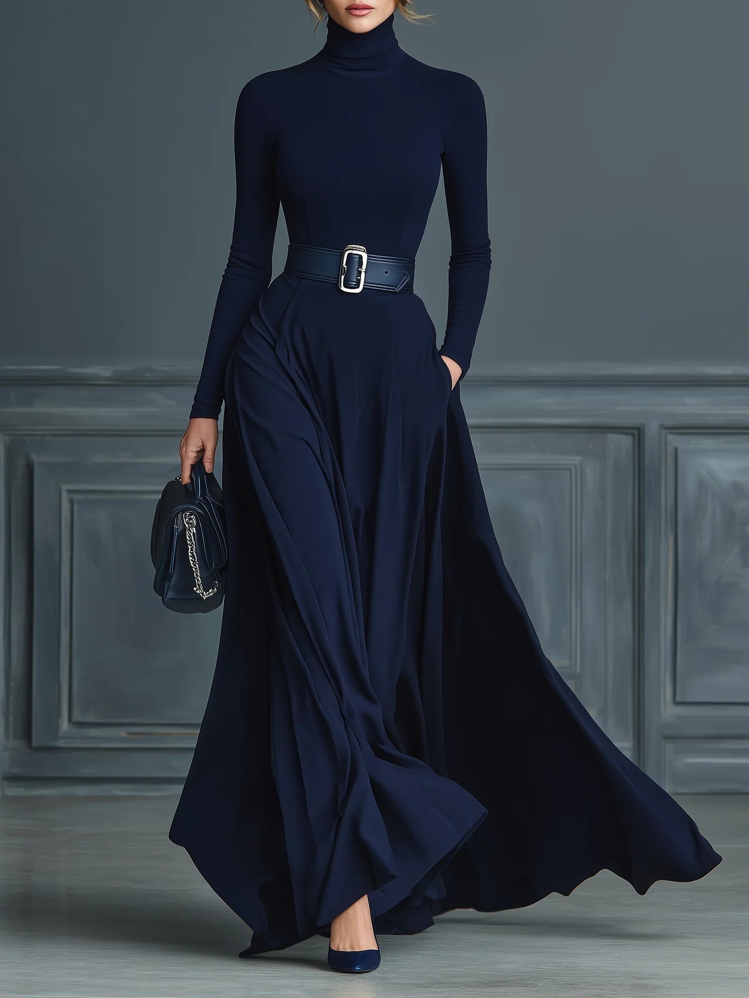 Elora™ | Elegante abito maxi con collo alto