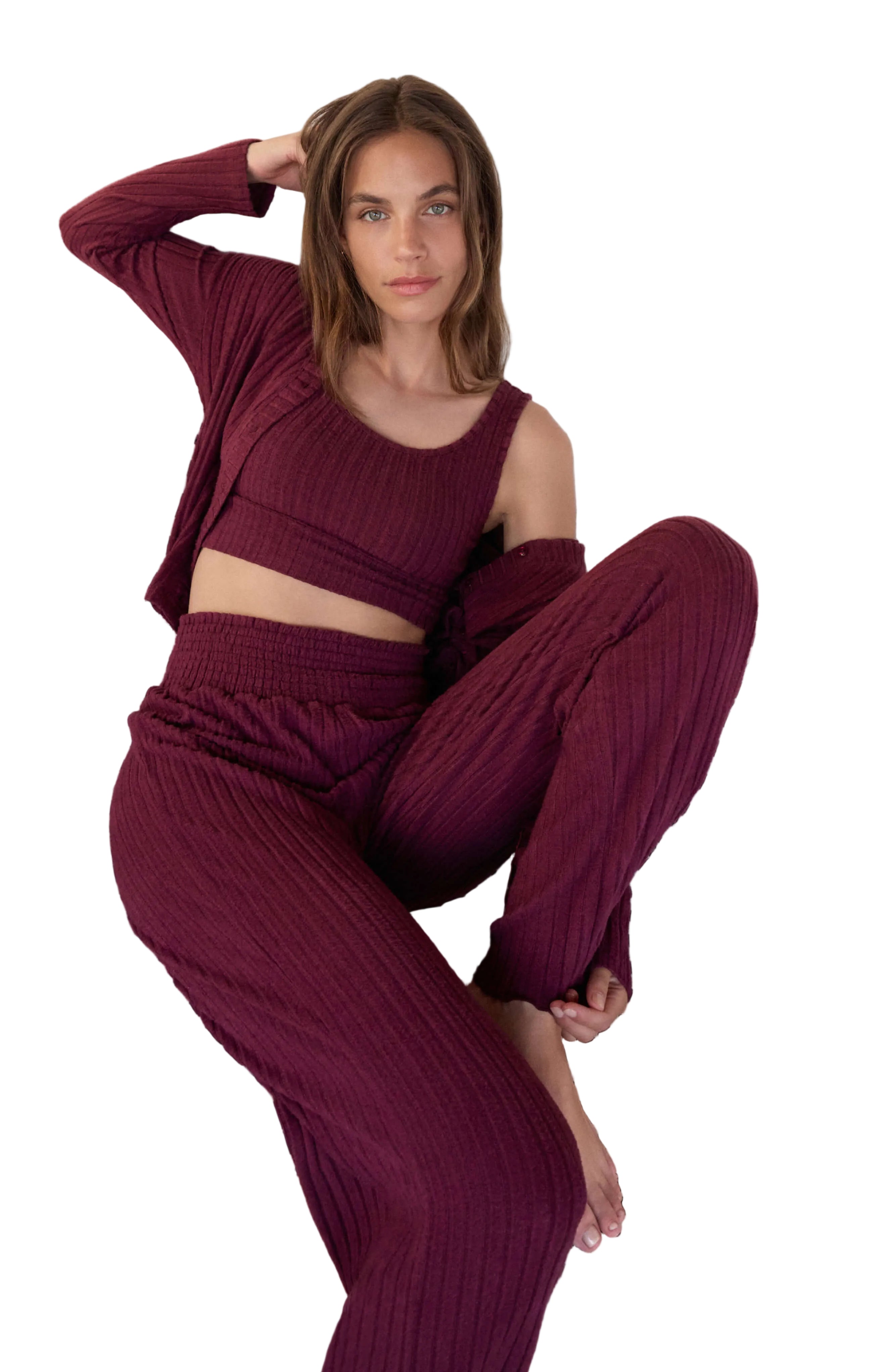 Megan | Pantaloni Dawn in Raso di Seta con Arricciature (Dawn Smocked Silky Rib Pant)