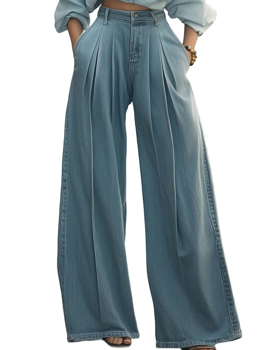 Rebecca - Pantaloni in Denim Vintage a Gamba Larga