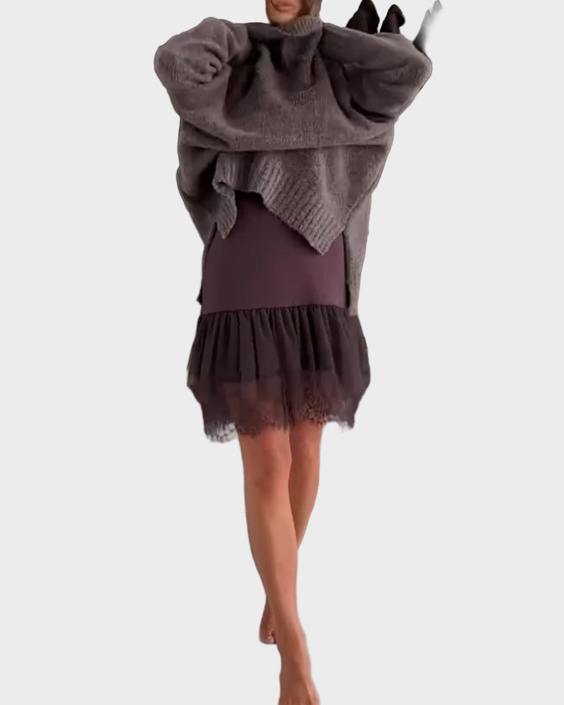Due pezzi set casual con colletto in pizzo