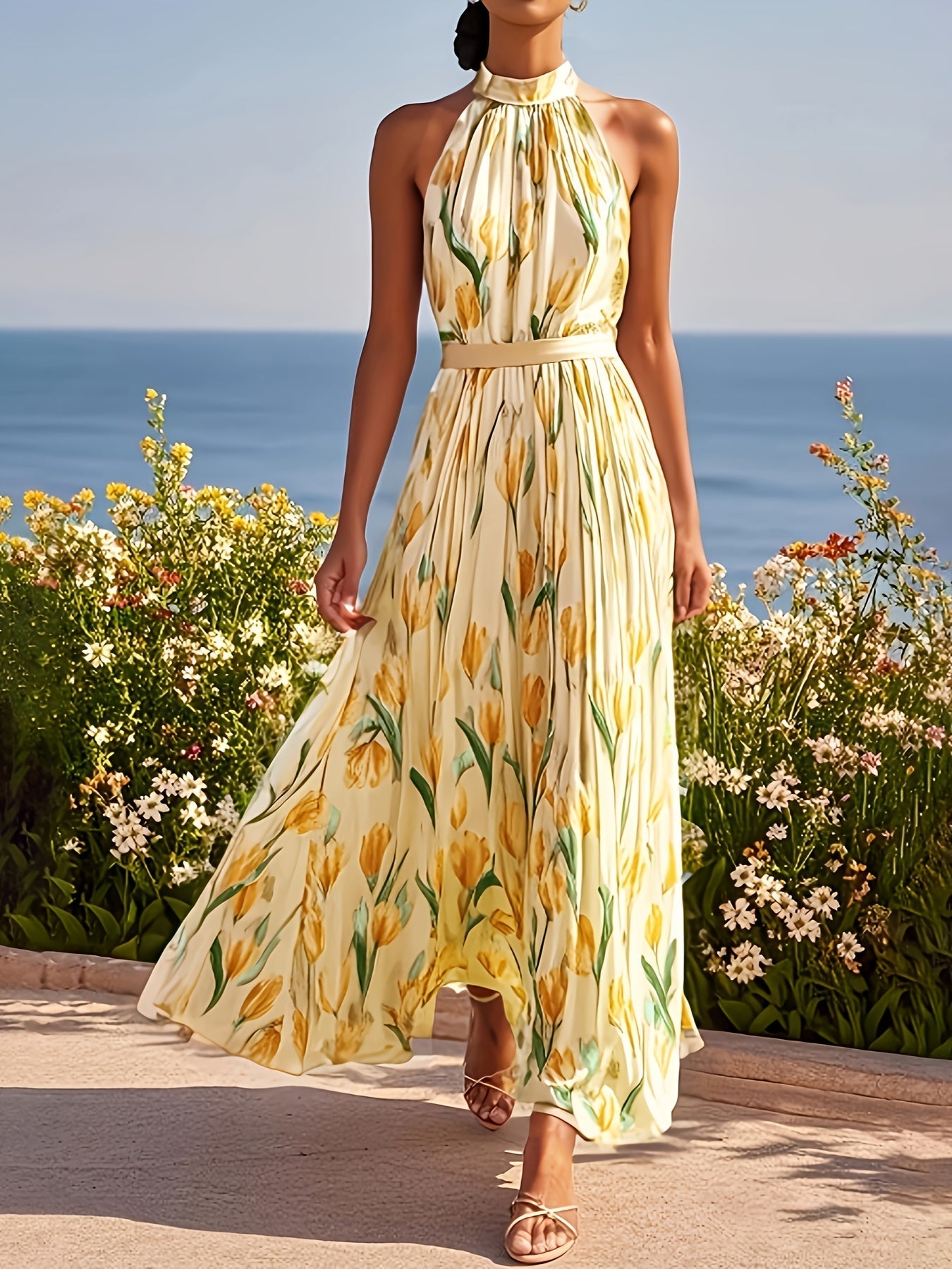 Tulipa™ - Maxi abito con scollatura halterneck e design a tulipano
