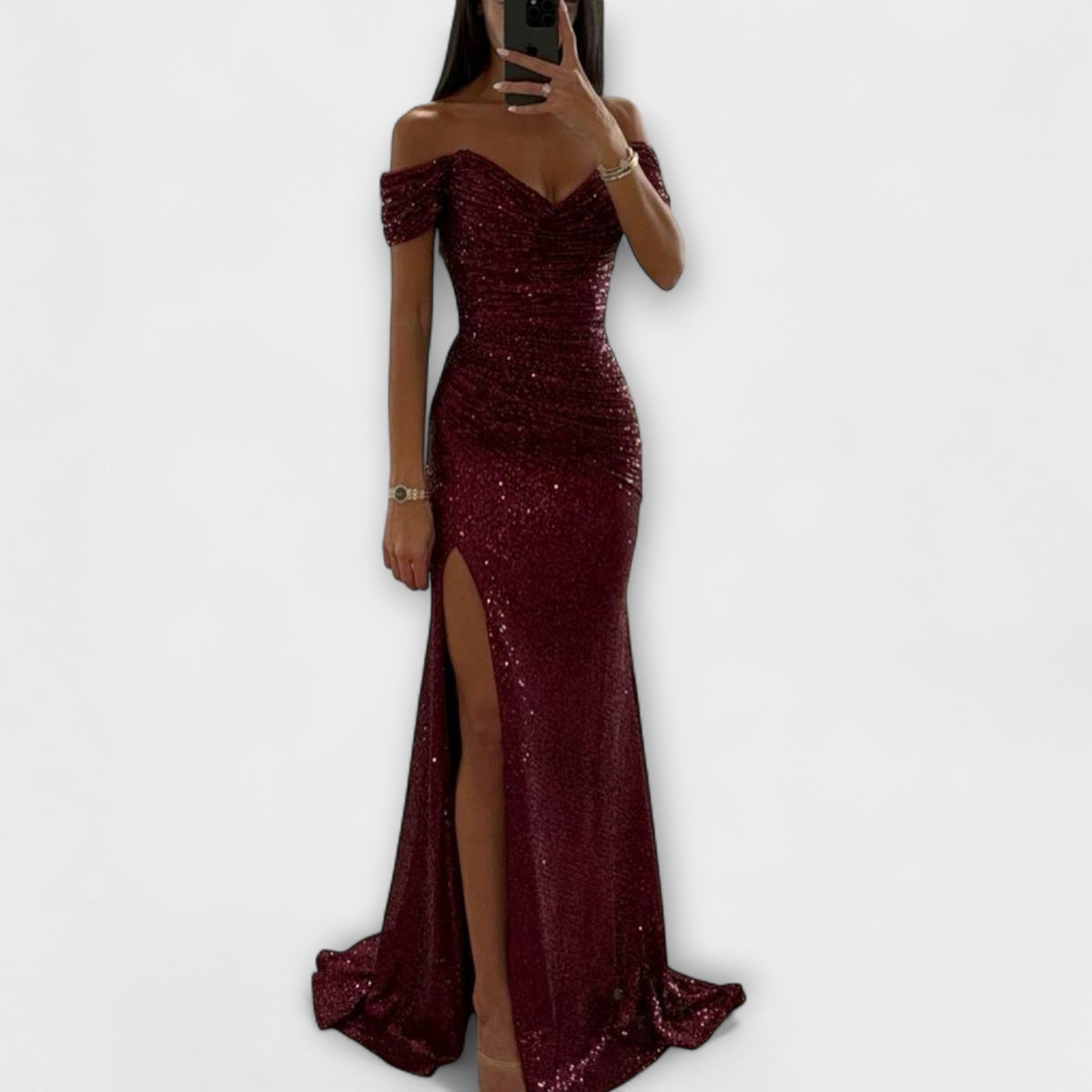 Abito Estivo da Sera - Maxi Strapless con Glitter e Spacco per Matrimoni e Feste