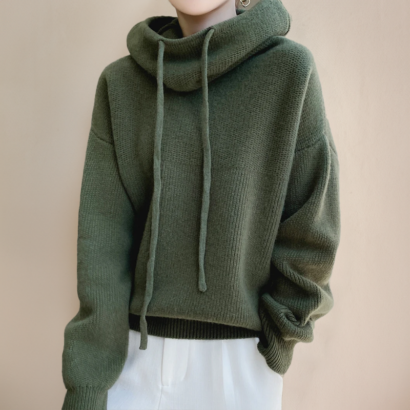 Amina - Felpa con Cappuccio in Merino di Lusso