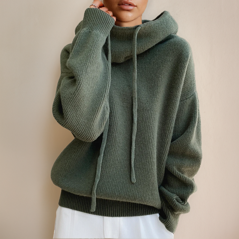 Amina - Felpa con Cappuccio in Merino di Lusso